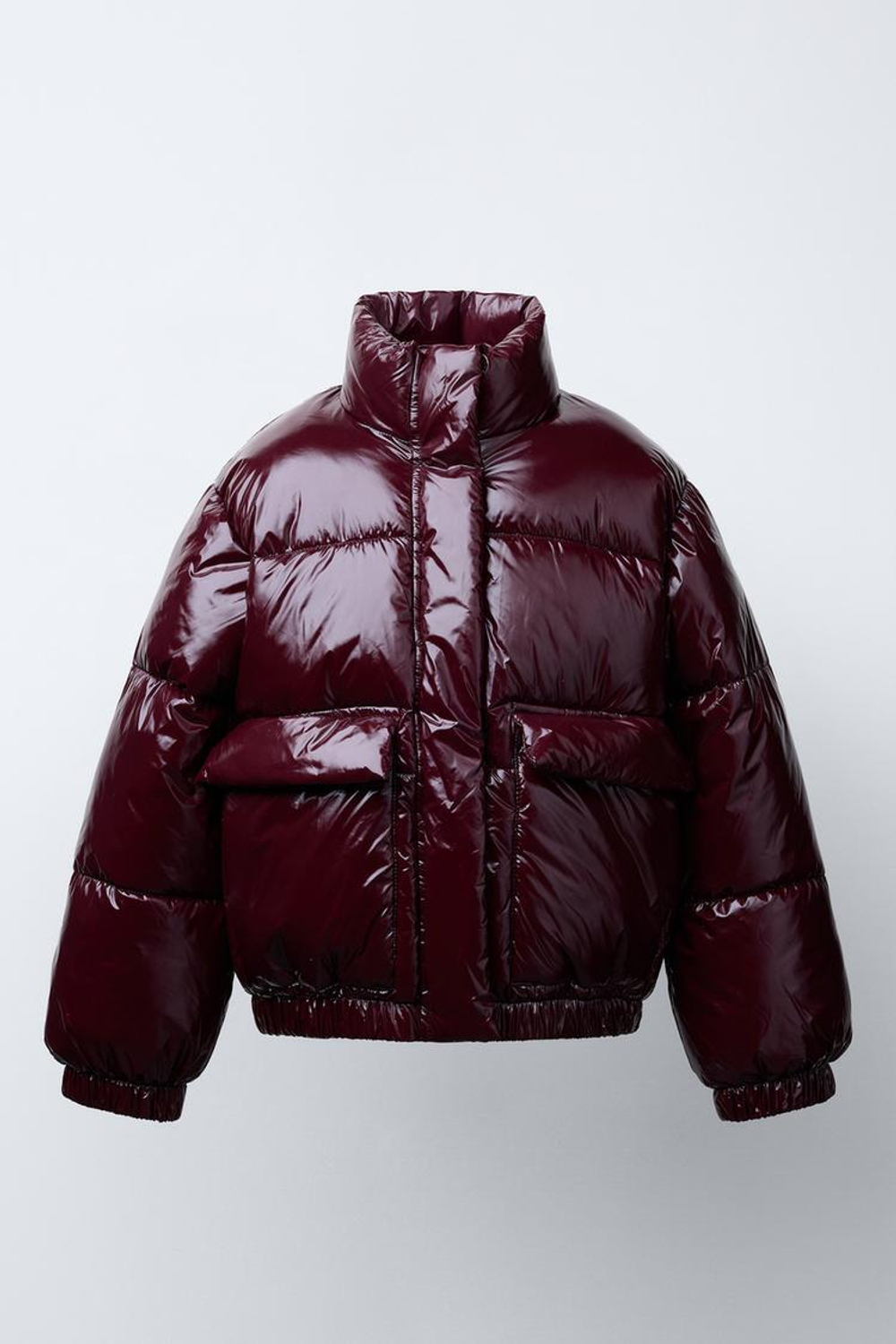 ZARA СТЕГАНАЯ КУРТКА С БЛЕСТЯЩЕЙ ОТДЕЛКОЙ, ГРАНАТОВЫЙ