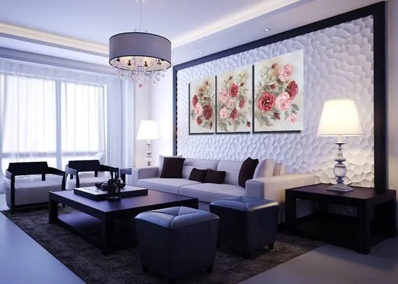 Модульная картина "Триптих нежных роз"