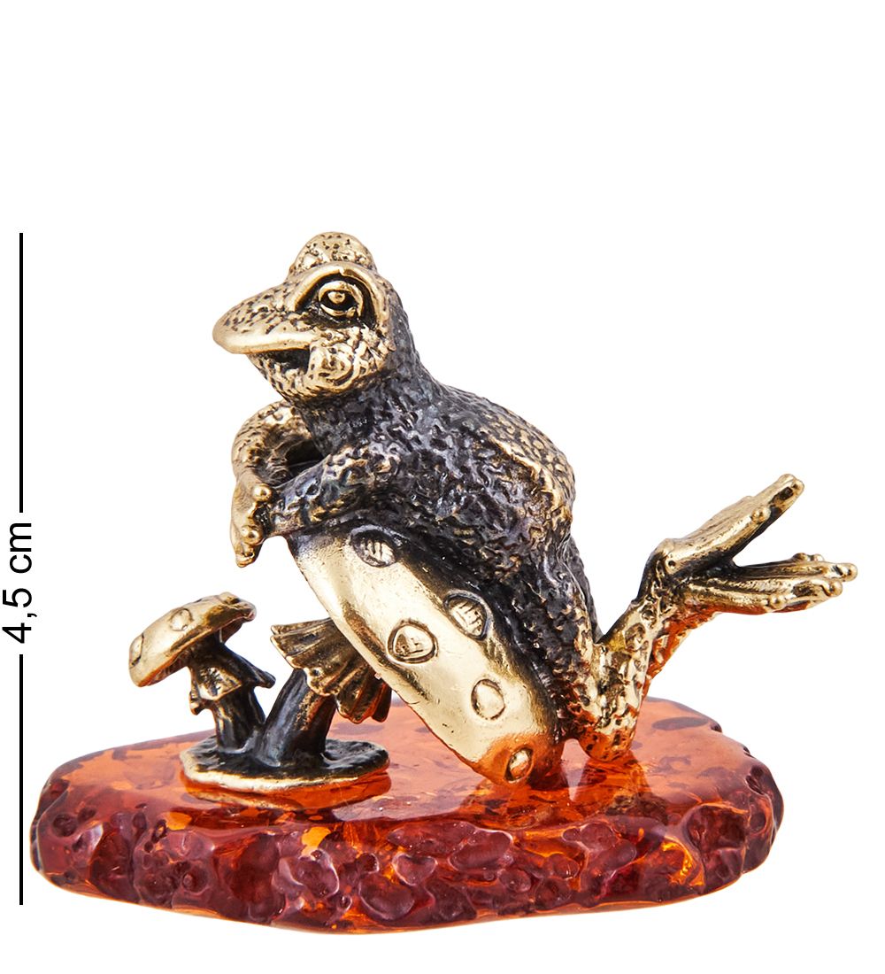 Народные промыслы AM-3691 Фигурка «Лягушка на расслабоне» (латунь, янтарь)