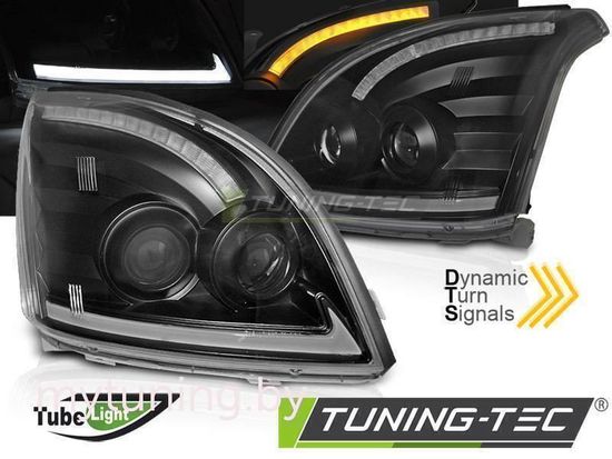 Передние фары Tube Light для Toyota Land Cruisre Prado 120 (03-09) динамические черные