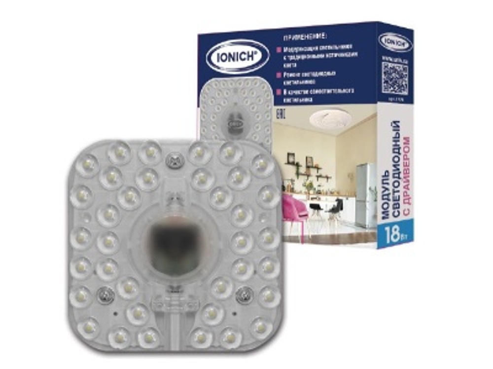 Модуль светодиодный для декор.свет. IONICH 18Вт 1440Лм 230В 6500К 140*140мм IP20