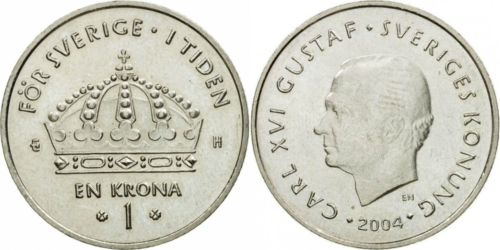 Швеция 1 крона, 2004 Король Карл XVI Густав аUNC
