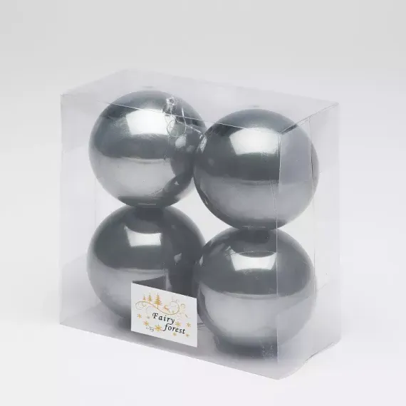 Набор пластиковых шаров Глория 100 мм., графит перламутр, 4 шт., ЕлкиТорг (150420)