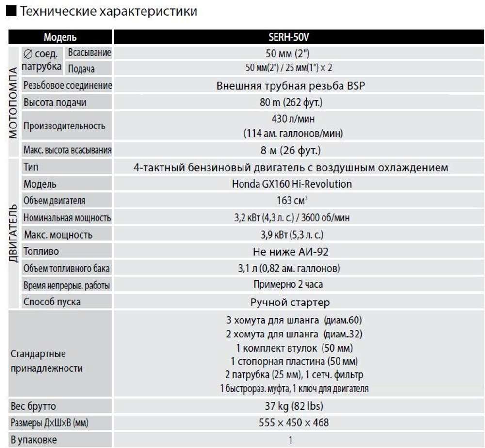 Бензиновая высоконапорная мотопомпа Koshin SERH-50V