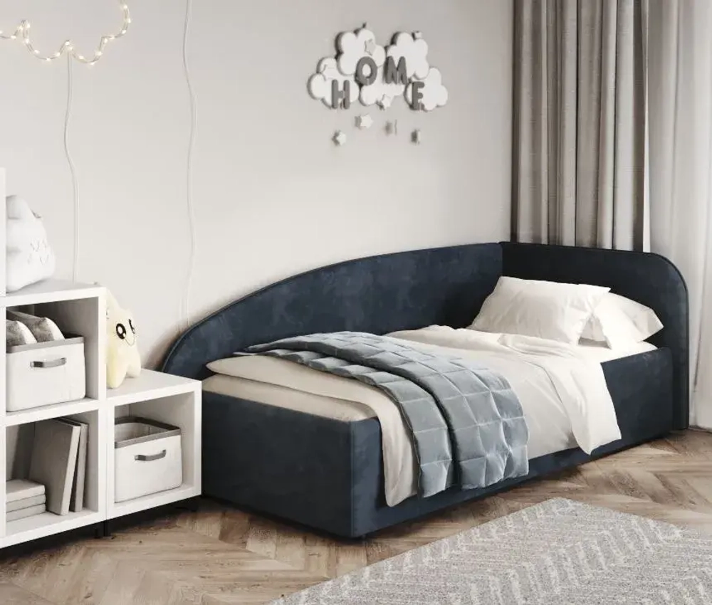 Кровать Элис 90х200 Синий Велюр Правый Угол