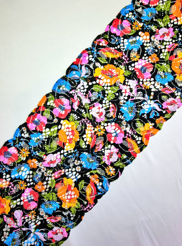 Кружево эластичное черное/мультиколор К017