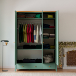 Шкаф 153х60х216, Саргас, распашной для одежды, с зеркалом и ящиком, деревянный, массив сосны, зеленый эвкалипт, Dipriz