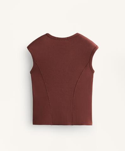 Oysho Футболка с короткими рукавами в рубчик из хлопка и модала, линялый махагон