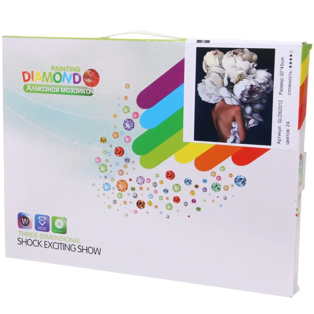 Алмазная мозаика на подрамнике с полным заполнением «МИР ЯРКИХ КРАСОК», девушка в пионах, 30*40 см