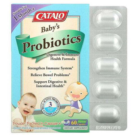 Детское здоровье Catalo Naturals, Детские пробиотики, формула для улучшения пищеварения и иммунитета, от 1 месяца, 3 миллиарда КОЕ, 60 вегетарианских капсул