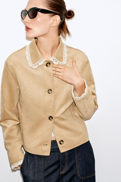 ZARA КУРТКА ИЗ ИСКУССТВЕННОЙ ЗАМШИ, БЕЖЕВЫЙ