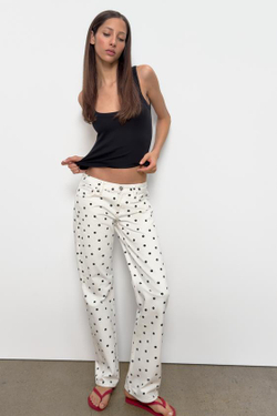 ZARA ДЖИНСЫ TRF WIDE LEG С НИЗКОЙ ПОСАДКОЙ И В ГОРОШЕК, БЕЛЫЙ/ЧЕРНЫЙ