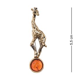 AM-2017 Брошь «Жирафик на шаре» (латунь, янтарь)