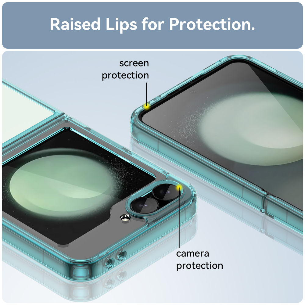 Двухкомпонентный чехол для Samsung Galaxy Flip 6 5G, мягкий отклик кнопок, усиленные рамки бирюзового цвета