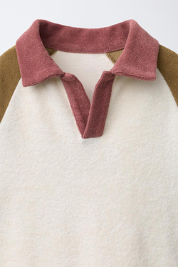 ZARA КОМПЛЕКТ ИЗ ПОЛО И ШОРТОВ-БЕРМУД ИЗ МАХРОВОЙ ТКАНИ В СТИЛЕ КОЛОР-БЛОК, ОЛИВКОВЫЙ