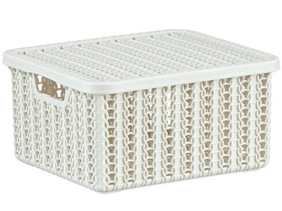 Коробка 1,5л Вязание с крышкой, белый ротанг
