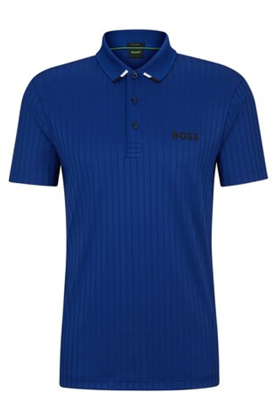 Мужское теннисное поло BOSS x Matteo Drop-needle Polo Shirt With Contrast Logos - bright blue