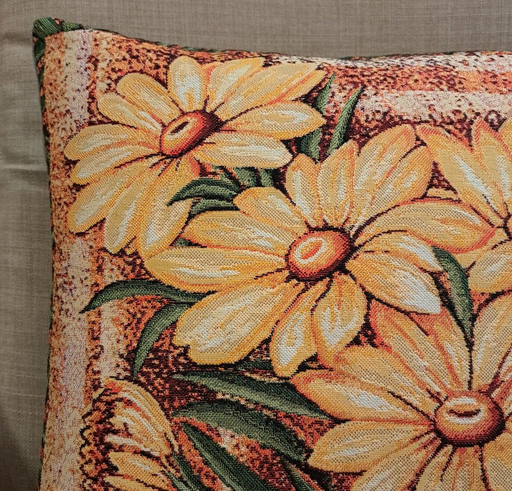 Декоративный гобеленовый чехол для интерьерной подушки Желтые Ромашки 47*47