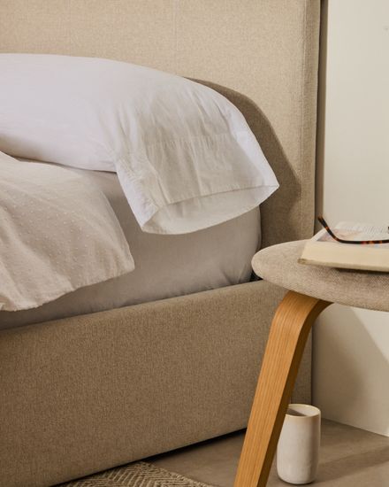 Кровать Nahiri бежевого цвета из шенилла с ящиком для хранения 90 x 200 см