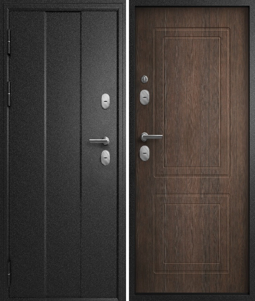 Входная дверь Мегатрон TERMO-6 МАЛЫШ Чёрный букле - Тиковое дерево