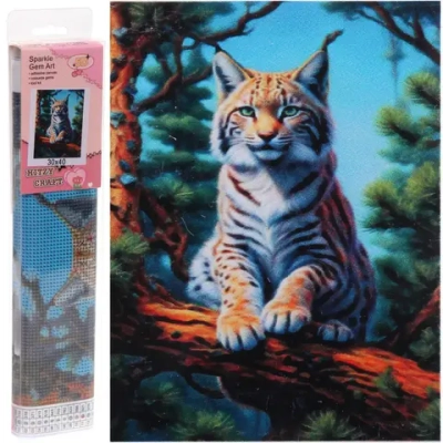 Алмазная мозаика в рулоне 30*40см полная выкладка «DIAMOND», Рысь