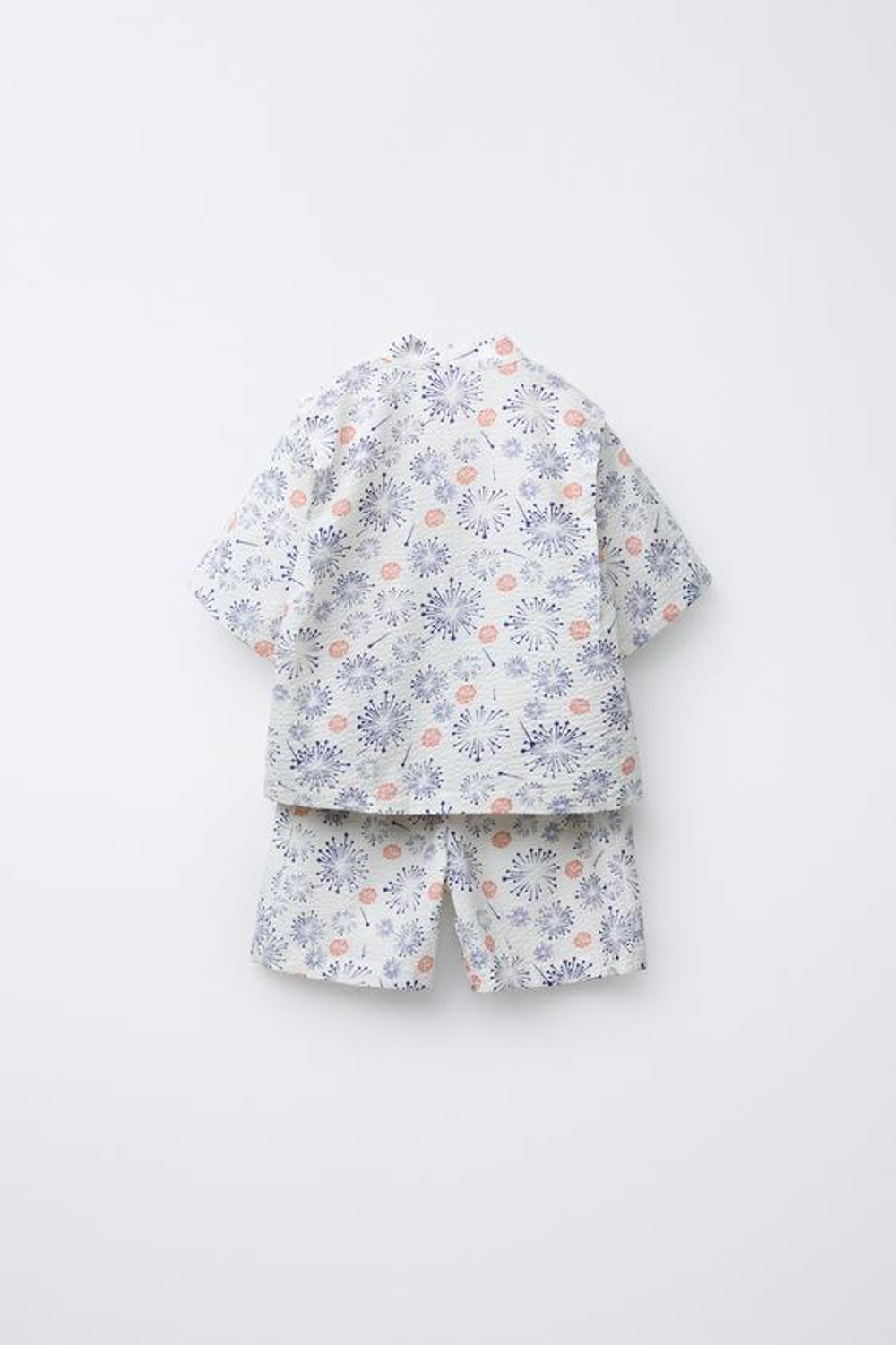 ZARA КОМПЛЕКТ ИЗ КИМОНО И ШОРТОВ-БЕРМУДОВ С ПРИНТОМ, ЭКРЮ