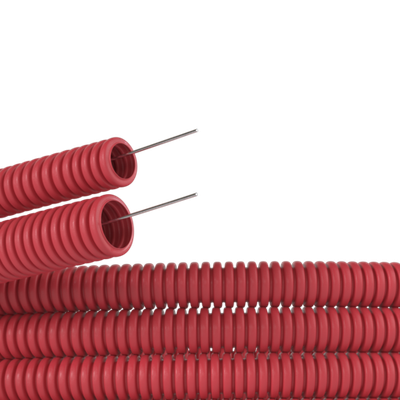 Труба ПВХ гибкая гофр. д.20мм, лёгкая с протяжкой, 100м, цвет красный