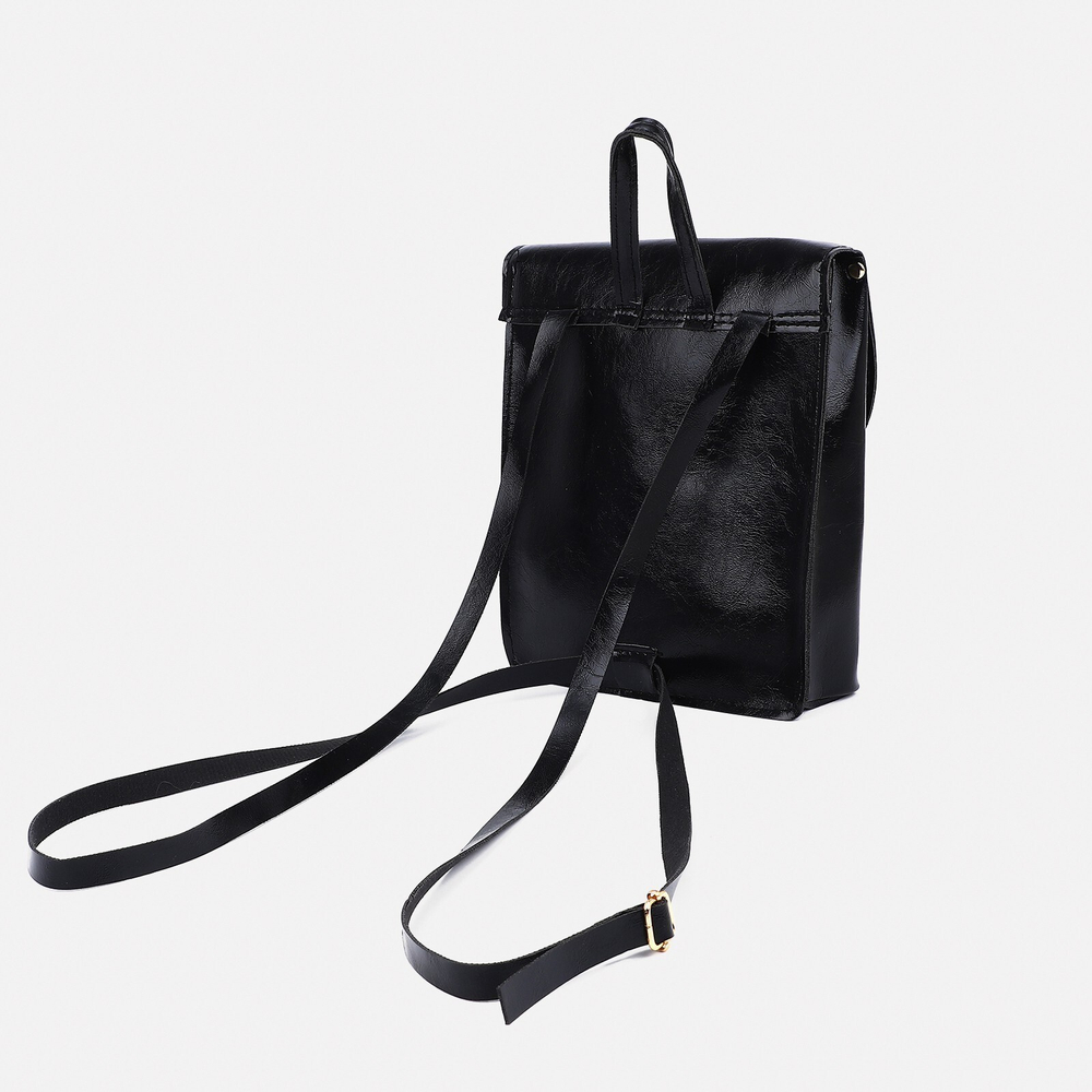 Мини-рюкзак из искусственной кожи на магните, цвет чёрный 9460736