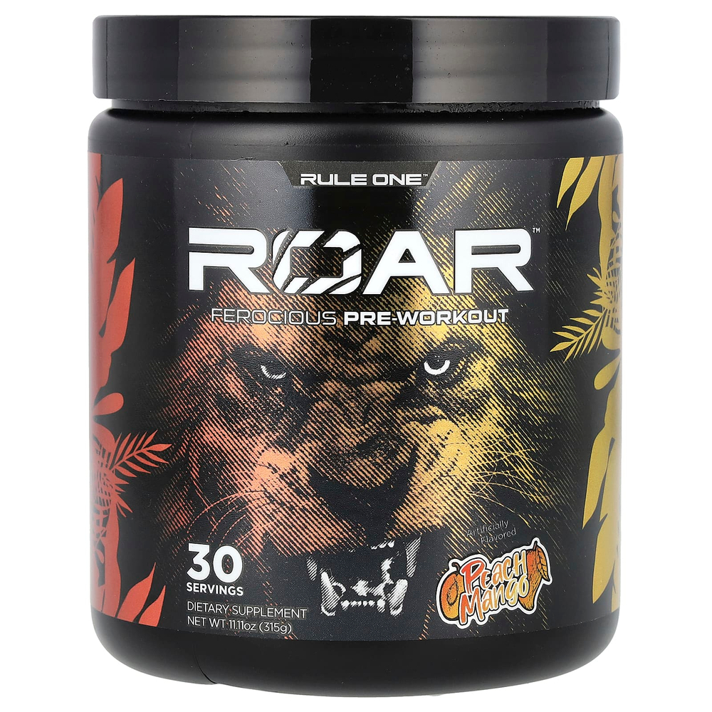 Rule One Proteins, Roar, Ferocious предтренировочный комплекс, со вкусом персика и манго, 315 г (11,11 унции)