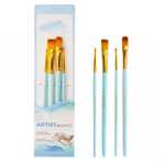 Набор кистей Yalong, 4 шт, нейлон, круглая №2,№4, плоская №10, №12, деревянная ручка, блистер, ассорти, европодвес