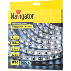 Лента светодиодная Navigator 12V 9,6Вт 6000К IP20 бухта 5м белая 28847