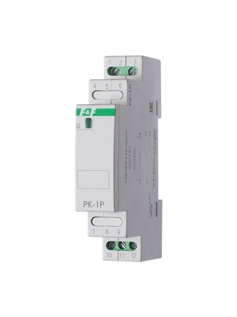 Реле промежуточное PK-1P/Un (монтаж на DIN-рейке 35мм 24В AC/DC 16А 1P IP20) F&F EA06.001.003