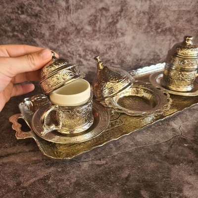 Кофейный набор "Бочонок" на 2 персоны с подносом/ACAR. Турция (серебристый)