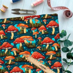 Ткань премиум шифон грибы в сказочном лесу