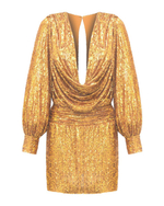 Платье мини из пайеток с драпировкой