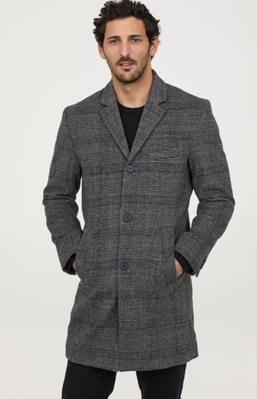 Мужское пальто в клетку (серое) С1