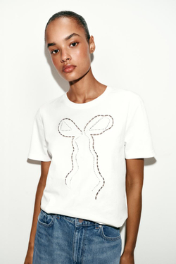 ZARA ФУТБОЛКА С БАНТОМ СПЕРЕДИ, БЕЛЫЙ