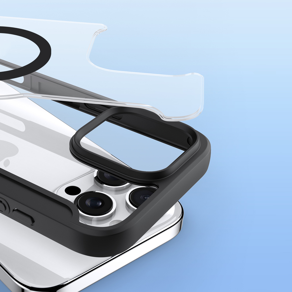 Прозрачный чехол книжка черного цвета с поддержкой MagSafe от Dux Ducis для iPhone 16 Pro, серия Skin X Pro Series Case