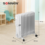Обогреватель масляный SONNEN DFS-11, 2500 Вт, 11 секций, белый, 453500