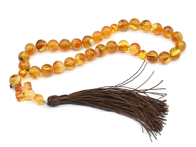 Четки православные из янтаря шарик 8мм медовый, 27см