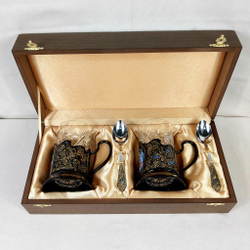 Чайный набор подстаканников (Ручная роспись Палех) №11