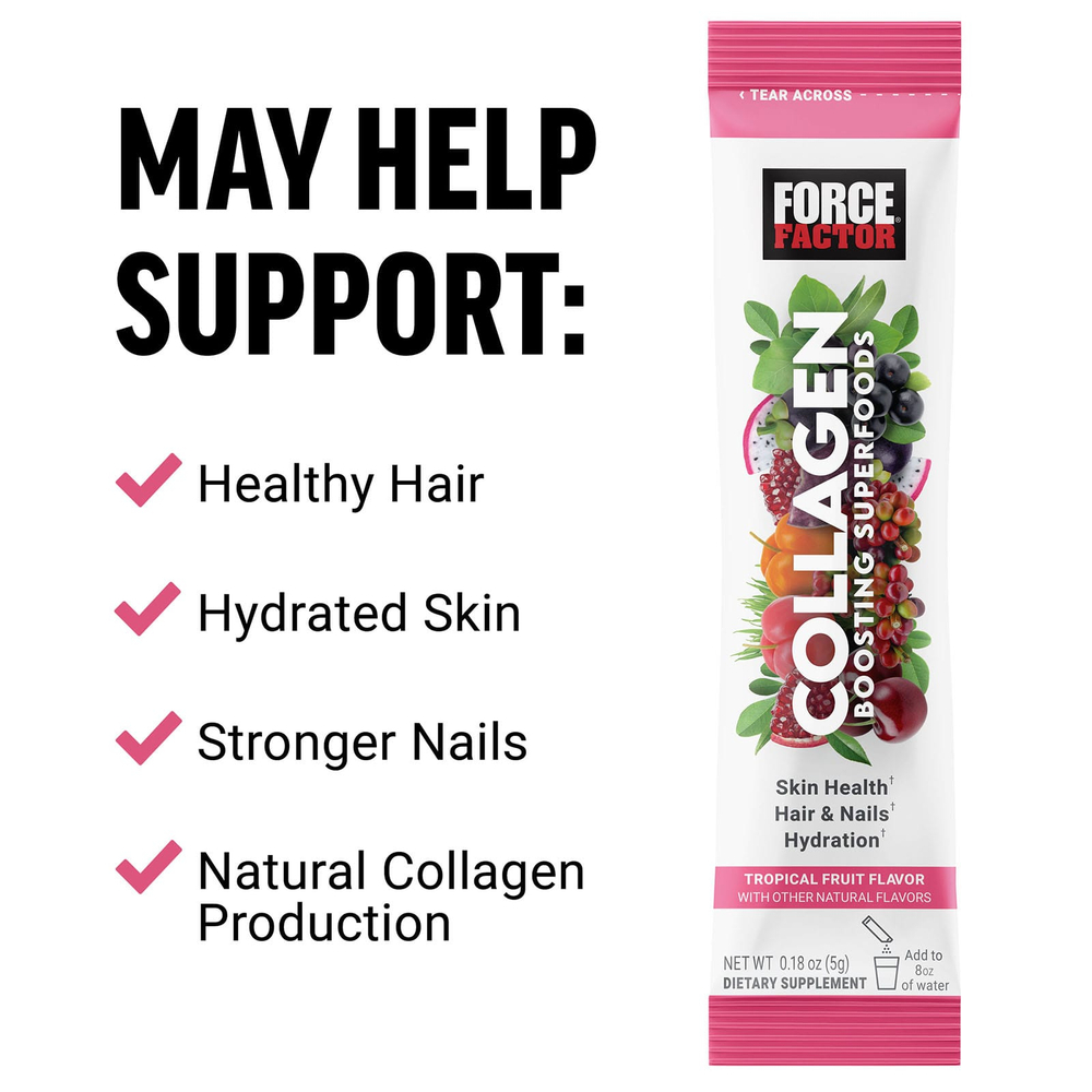Force Factor, Суперфуды для повышения уровня коллагена, тропические фрукты, 20 пакетиков по 5 г (0,18 унции)