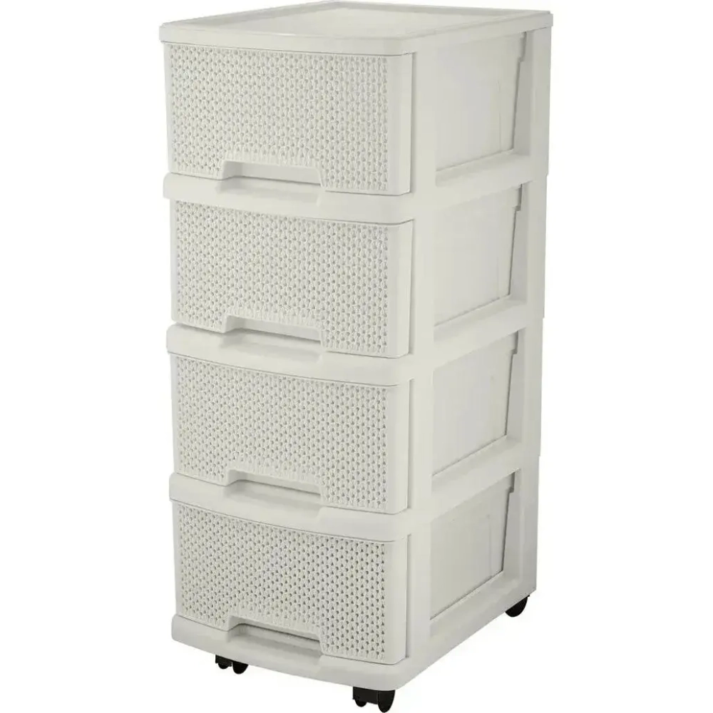 Комод Keeplex Ajur с ящиками на колесиках четырехсекционный компакт 37х73см белое облак