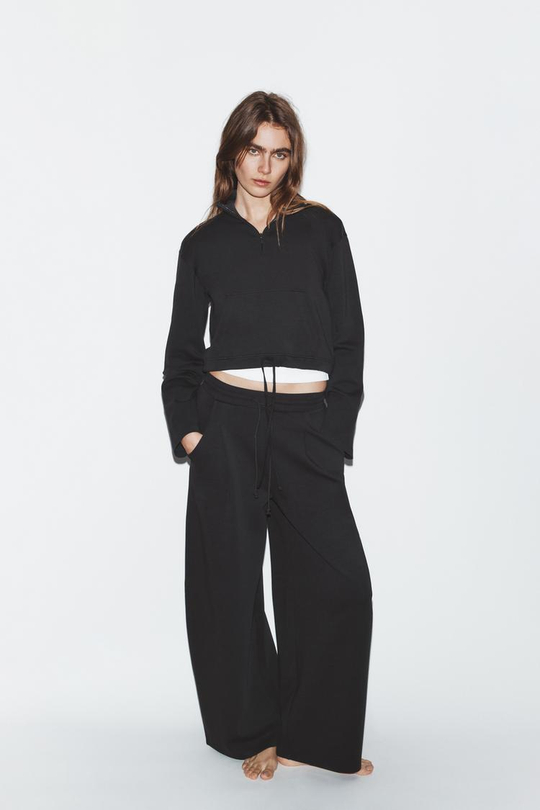 ZARA БРЮКИ BALLOON ИЗ ТРИКОТАЖА ИНТЕРЛОК, ТЕМНЫЙ СВИНЕЦ