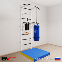 Шведская стенка Sv Sport усиленная 6717 (Турник стандарт/Брусья/Кольца/Цепь/Мешок 30кг/Мат 1м)