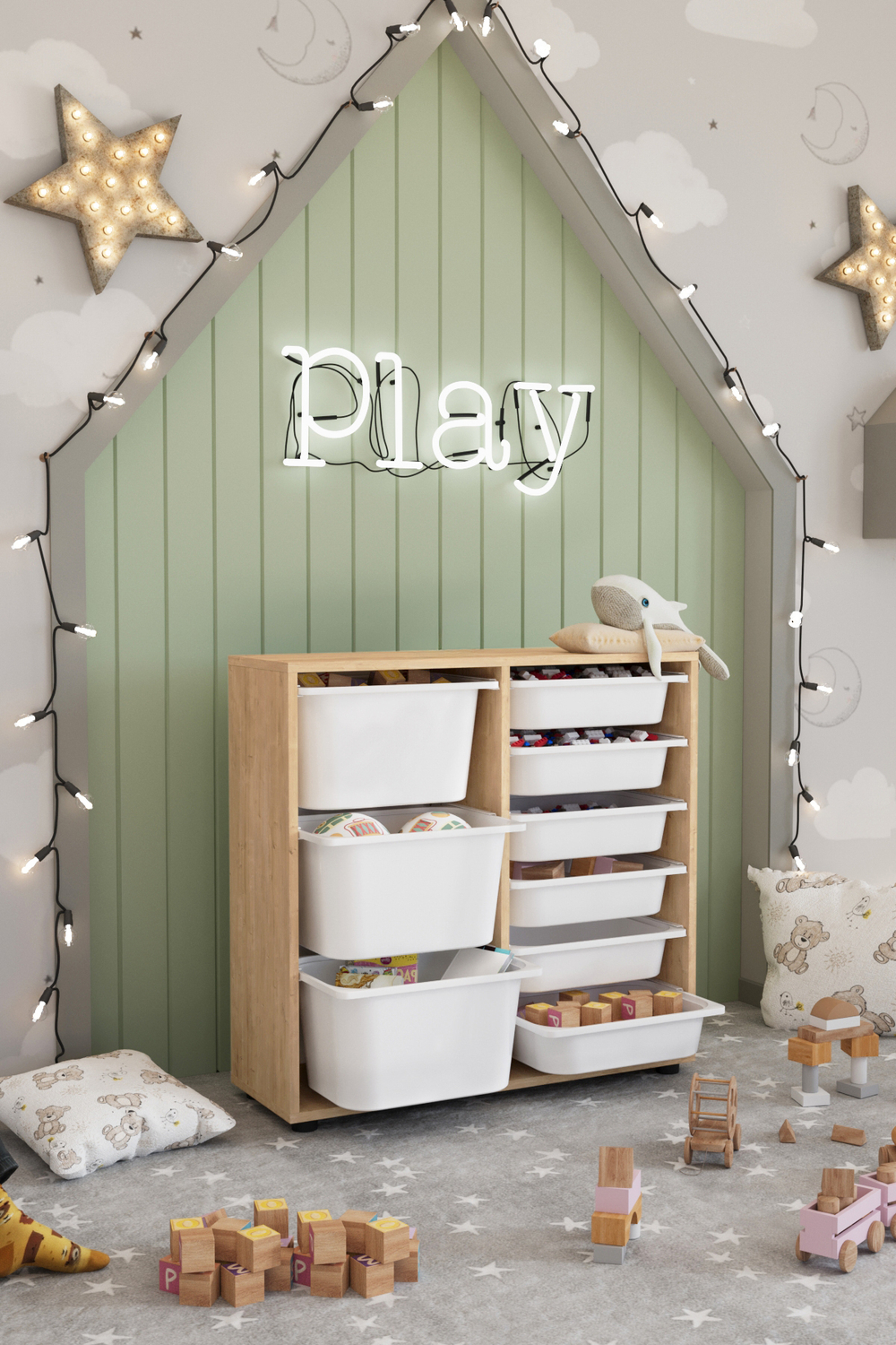 Стеллаж CAGLA с 9 выдвижными ящиками - дуб