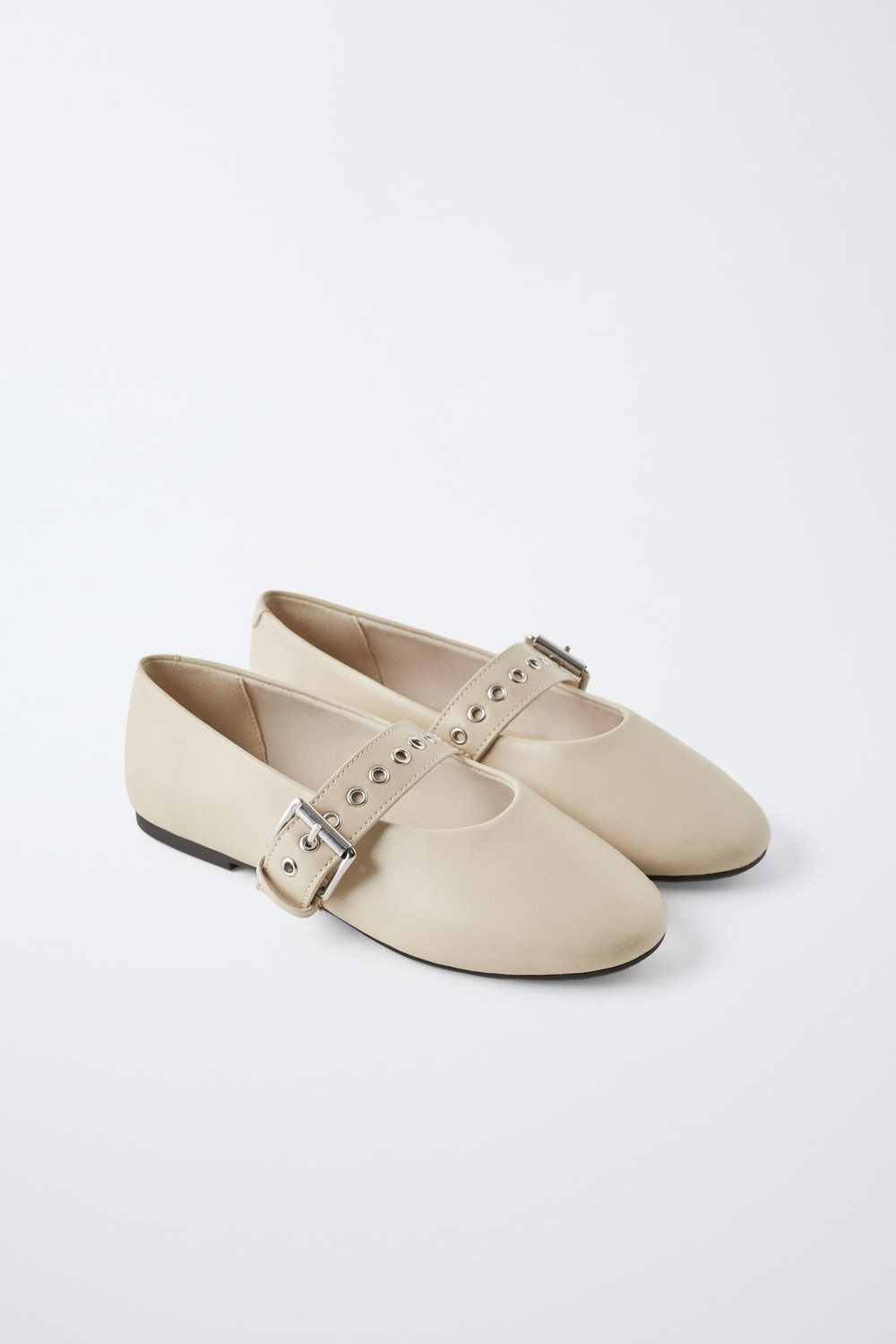 ZARA БАЛЕТКИ С ПРЯЖКОЙ, ЭКРЮ