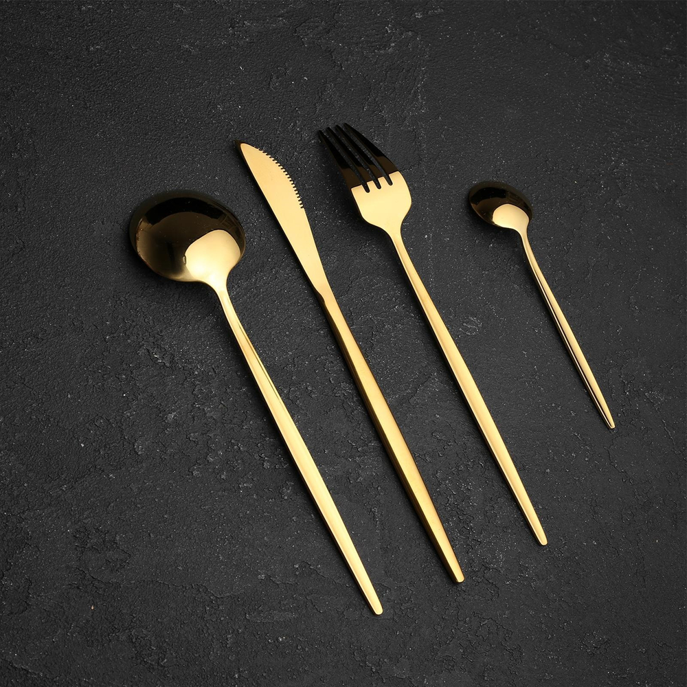 Набор столовых приборов из нержавеющей стали Оску, 24 предмета в коробке (золотой)