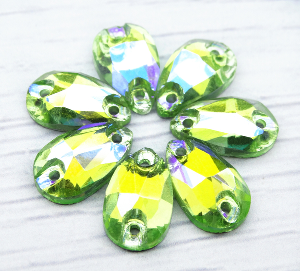ХК030НН712 Хрустальные стразы круглые пришивные "капля", светло-зеленый AB, размер: 7х12 мм, 10 шт.