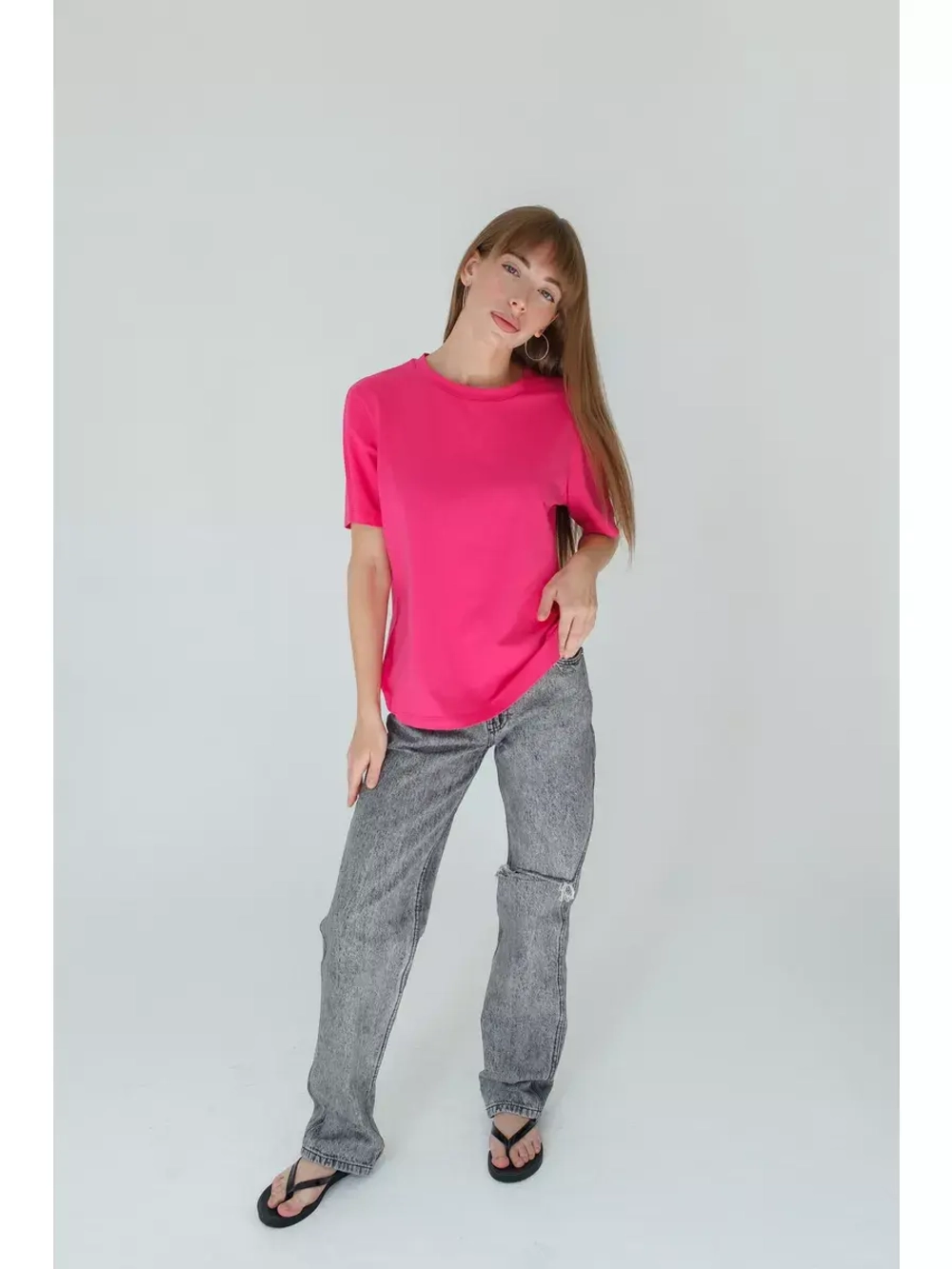 Футболка фуксия повседневная базовая оверсайз